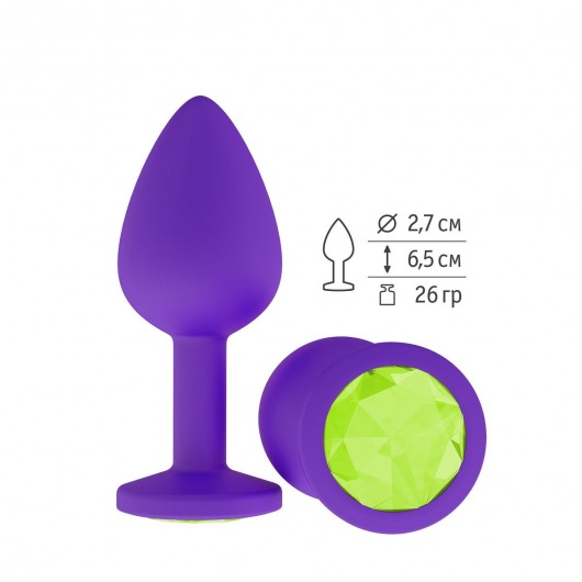 Фиолетовая силиконовая пробка с лаймовым кристаллом - 7,3 см. - Джага-Джага - купить с доставкой в Москве