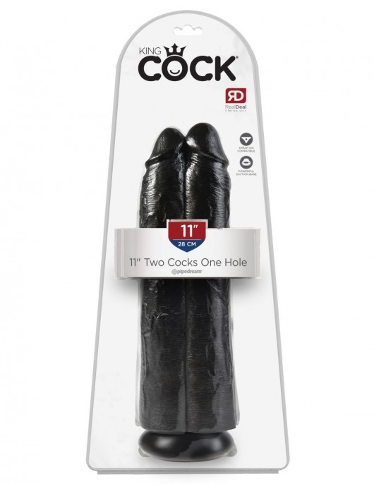 Сдвоенный черный фаллоимитатор на присоске 11  Two Cocks One Hole - 30,5 см. - Pipedream