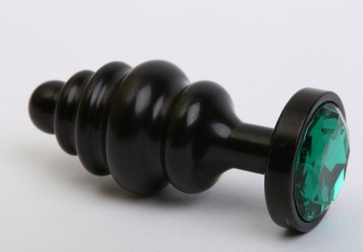 Черная фигурная анальная пробка с зеленым кристаллом - 8,2 см. - 4sexdreaM - купить с доставкой в Москве
