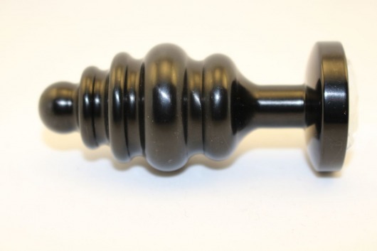 Черная фигурная анальная пробка с розовым кристаллом - 8,2 см. - 4sexdreaM - купить с доставкой в Москве