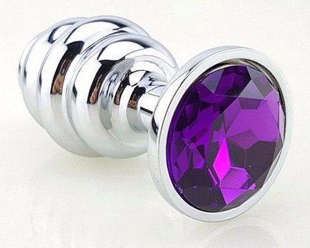 Серебристая фигурная анальная пробка с фиолетовым кристаллом - 8 см. - 4sexdreaM - купить с доставкой в Москве