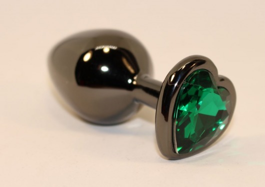 Черная коническая анальная пробка с зеленым кристаллом-сердечком - 8 см. - 4sexdreaM - купить с доставкой в Москве