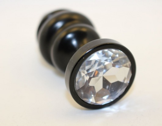 Черная фигурная анальная пробка с прозрачным кристаллом - 7,3 см. - 4sexdreaM - купить с доставкой в Москве