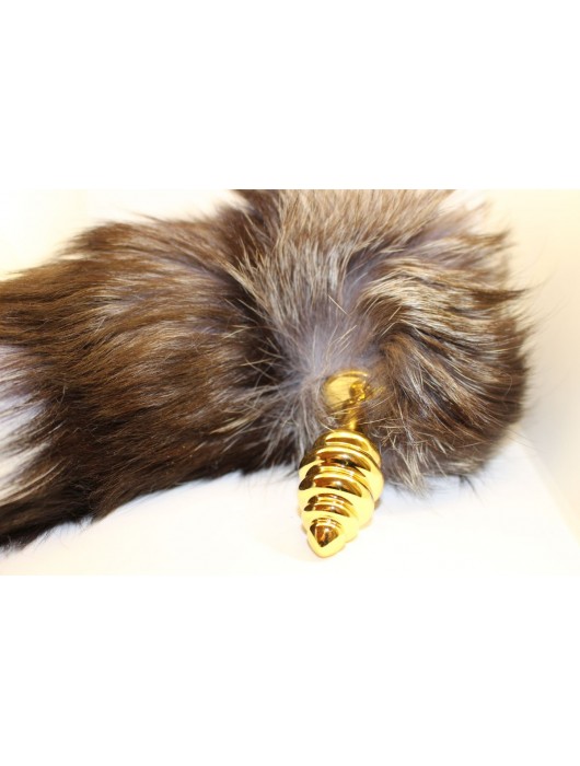 Золотистая анальная пробка с хвостом  Королевская лиса - 4sexdreaM - купить с доставкой в Москве