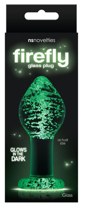 Прозрачная, светящаяся в темноте анальная пробка  Glass Plug Large - 9,7 см. - NS Novelties