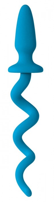 Голубая анальная пробка с хвостом-спиралью Oinkz - NS Novelties