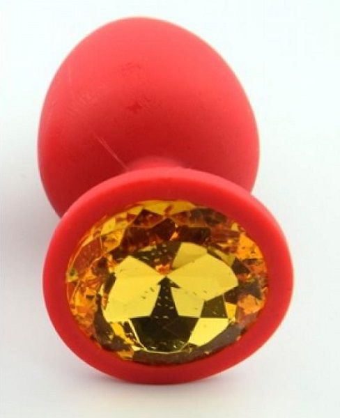 Красная анальная втулка с желтым кристаллом - 7,3 см. - Джага-Джага - купить с доставкой в Москве