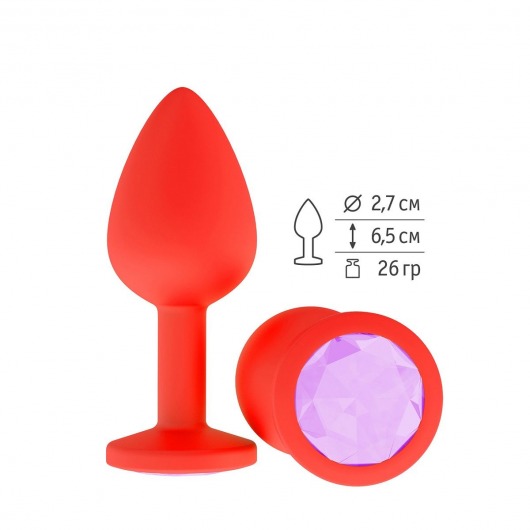 Красная анальная втулка с сиреневым кристаллом - 7,3 см. - Джага-Джага - купить с доставкой в Москве
