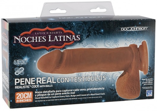 Смуглый пенис NOCHES LATINAS с мошонкой - 19 см. - Doc Johnson
