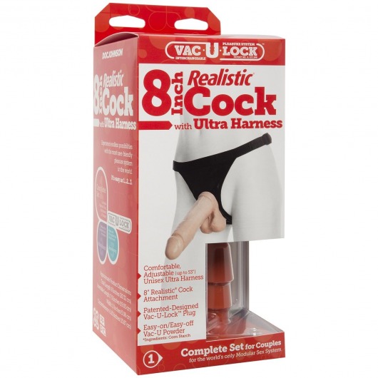 Насадка с трусиками Vac-U-Lock Set 8  Realistic Ultra Harness - 20,6 см. - Doc Johnson - купить с доставкой в Москве