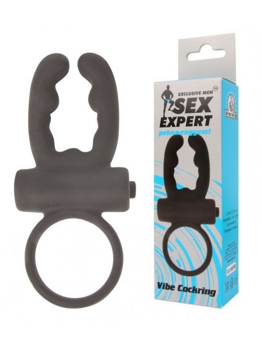 Чёрное эрекционное кольцо с вибрацией и рожками Sex Expert - Sex Expert - в Москве купить с доставкой