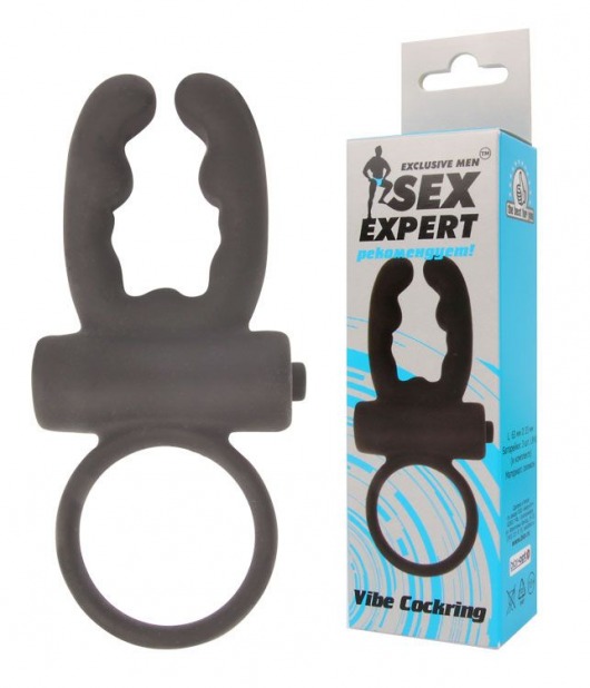 Чёрное эрекционное кольцо с вибрацией и рожками Sex Expert - Sex Expert - в Москве купить с доставкой