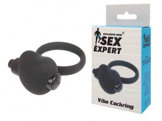 Чёрное эрекционное кольцо с вибрацией Sex Expert - Bior toys - в Москве купить с доставкой