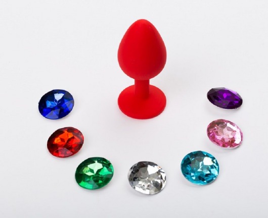 Красная малая силиконовая пробка с 7 сменными кристаллами - 7,1 см. - 4sexdreaM - купить с доставкой в Москве