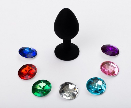 Черная малая силиконовая пробка с 7 сменными кристаллами - 7,1 см. - 4sexdreaM - купить с доставкой в Москве