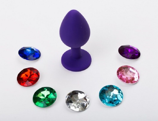 Фиолетовая силиконовая пробка с 7 сменными кристаллами - 8,2 см. - 4sexdreaM - купить с доставкой в Москве