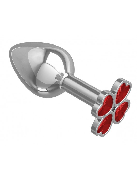 Серебристая анальная втулка с клевером из красных кристаллов - 7 см. - Джага-Джага - купить с доставкой в Москве