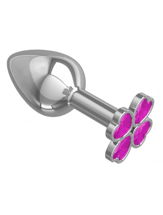 Серебристая анальная втулка с клевером из розовых кристаллов - 7 см. - Джага-Джага - купить с доставкой в Москве