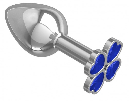 Серебристая анальная втулка с клевером из синих кристаллов - 7 см. - Джага-Джага - купить с доставкой в Москве