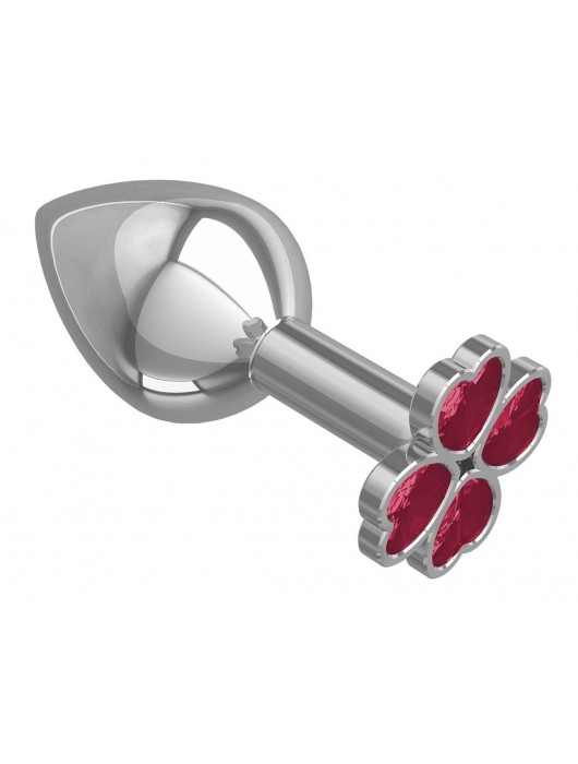 Средняя серебристая анальная втулка с клевером из малиновых кристаллов - 8,5 см. - Джага-Джага - купить с доставкой в Москве