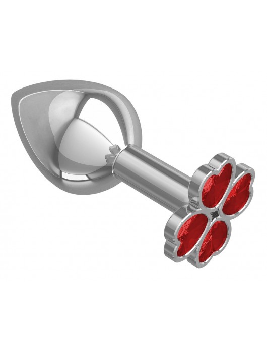 Средняя серебристая анальная втулка с клевером из красных кристаллов - 8,5 см. - Джага-Джага - купить с доставкой в Москве