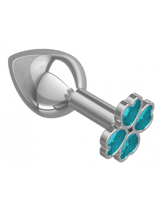 Средняя серебристая анальная втулка с клевером из голубых кристаллов - 8,5 см. - Джага-Джага - купить с доставкой в Москве