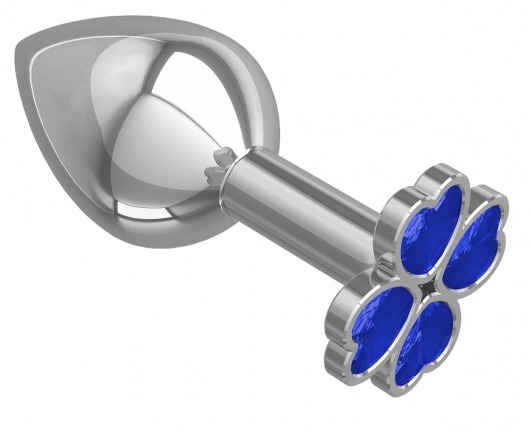 Средняя серебристая анальная втулка с клевером из синих кристаллов - 8,5 см. - Джага-Джага - купить с доставкой в Москве