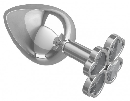 Серебристая анальная пробка-клевер с прозрачным кристаллом - 9,5 см. - Джага-Джага - купить с доставкой в Москве