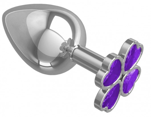 Серебристая анальная пробка-клевер с фиолетовым кристаллом - 9,5 см. - Джага-Джага - купить с доставкой в Москве