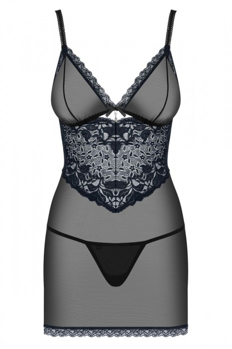 Волнующая сорочка с темно-синим кружевным декором - Obsessive купить с доставкой