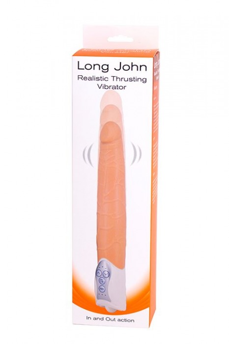 Телесный вибратор Long John Realistic Thrusting Vibrator с функцией толкания - 20 см. - Seven Creations