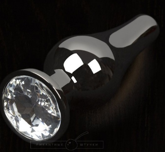 Графитовая удлиненная анальная пробка с прозрачным кристаллом - 8,5 см. - Пикантные штучки - купить с доставкой в Москве