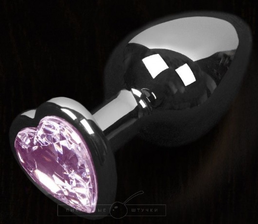 Серая анальная пробка с розовым кристаллом в виде сердечка - 8,5 см. - Пикантные штучки - купить с доставкой в Москве