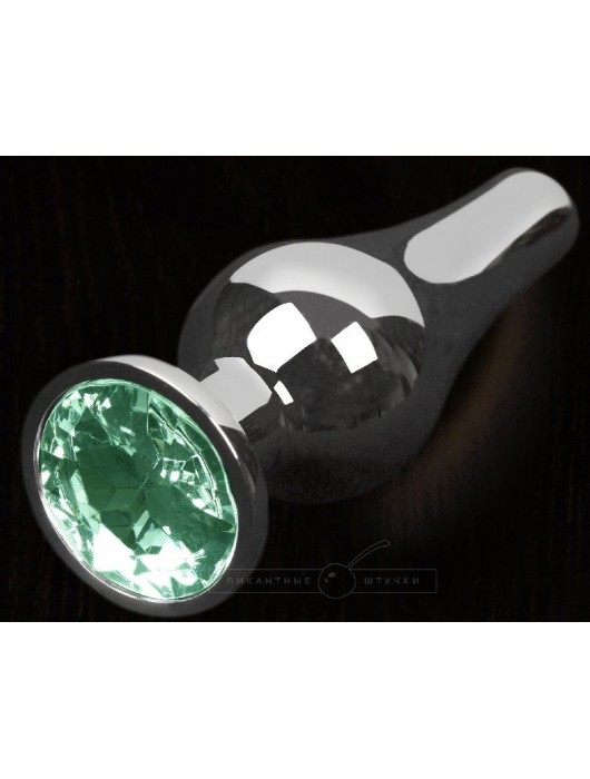 Серая анальная пробка с зеленым кристаллом - 12 см. - Пикантные штучки - купить с доставкой в Москве