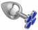 Серебристая анальная пробка-клевер с синим кристаллом - 9,5 см. - Джага-Джага - купить с доставкой в Москве